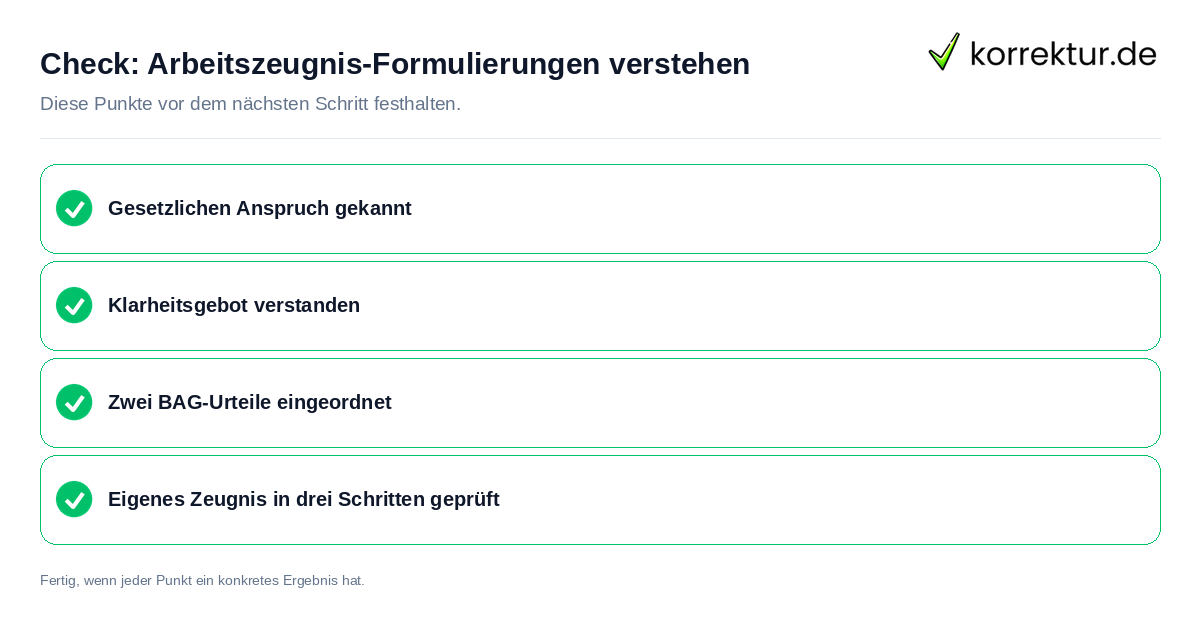 Check: Arbeitszeugnis-Formulierungen verstehen Arbeitszeugnis-Formulierungen verstehen: Prüfliste mit vier Punkten