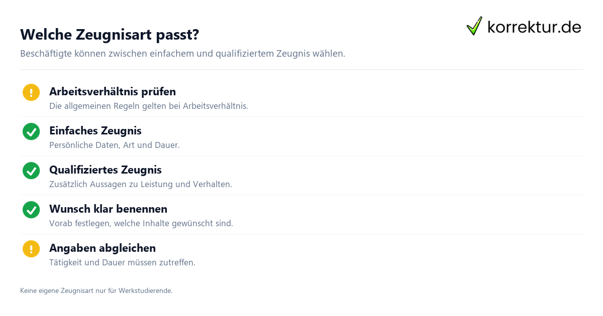 Arbeitszeugnis für Werkstudenten verständlich erklärt: Zeugnisart wählen