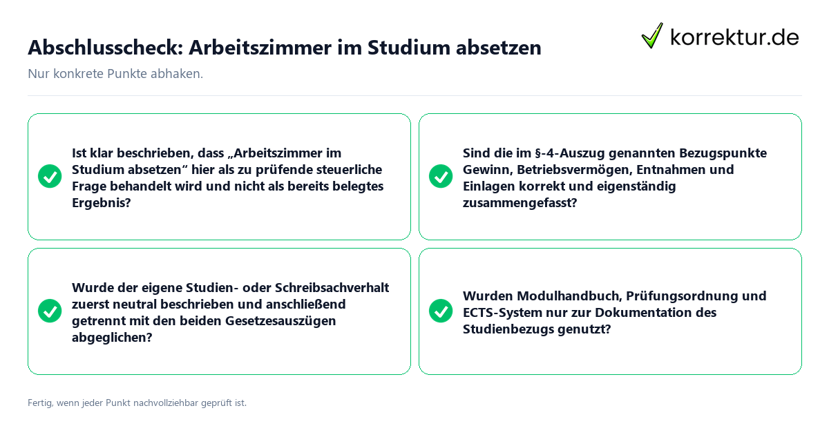 Abschlusscheck: Arbeitszimmer im Studium absetzen Konkreter Abschlusscheck zu Arbeitszimmer im Studium absetzen