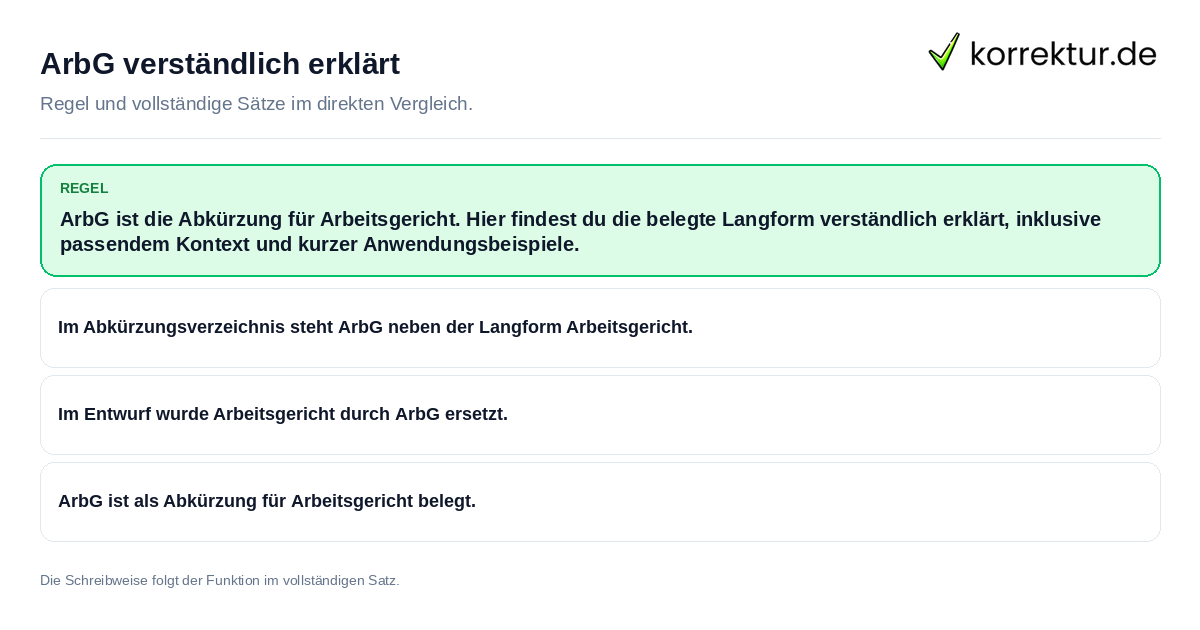 ArbG verständlich erklärt Konkrete Regel und vollständige Beispielsätze zu ArbG verständlich erklärt
