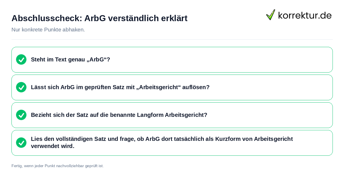 Abschlusscheck: ArbG verständlich erklärt Konkreter Abschlusscheck zu ArbG verständlich erklärt