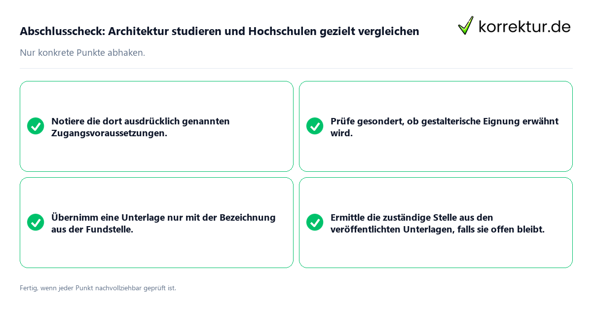 Konkreter Abschlusscheck zu Architektur studieren und Hochschulen gezielt vergleichen