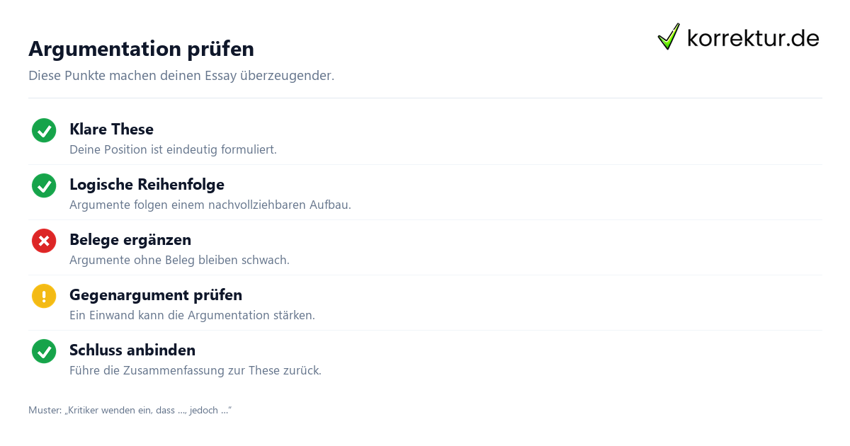 Argumentation prüfen So schreibst du einen argumentativen Essay und vermeidest typische Fehler