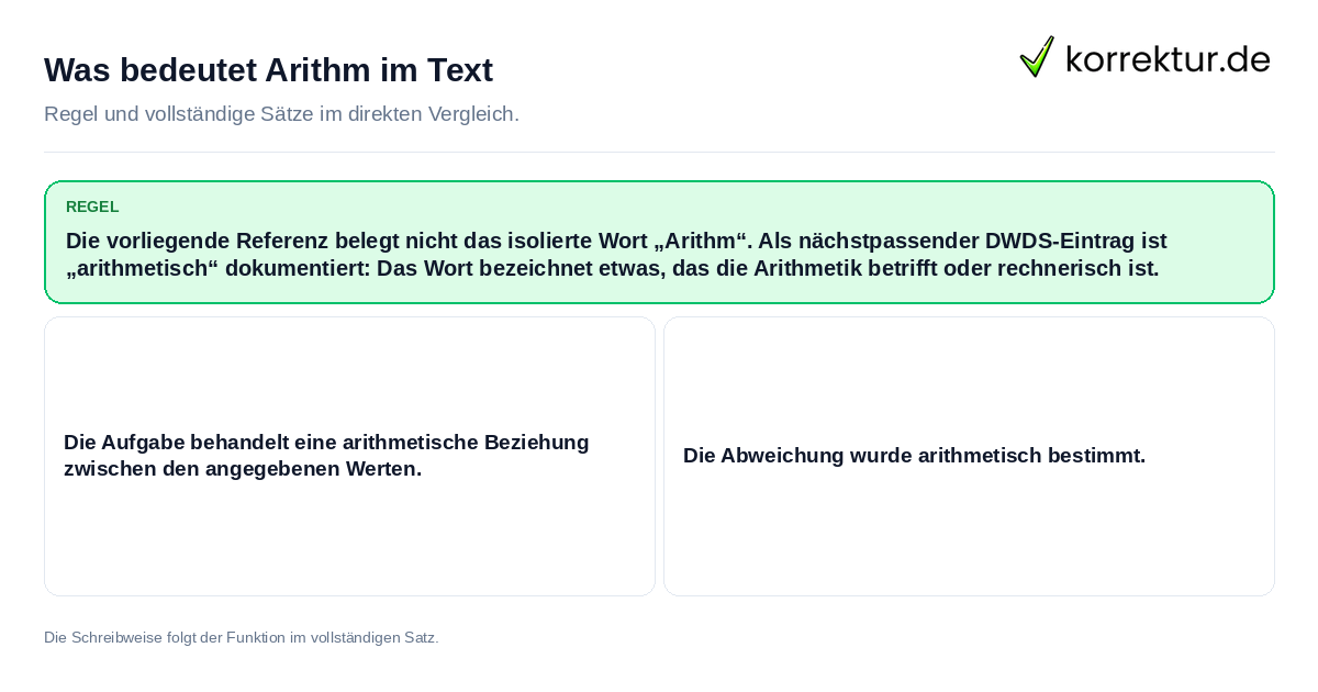 Konkrete Regel und vollständige Beispielsätze zu Was bedeutet Arithm im Text