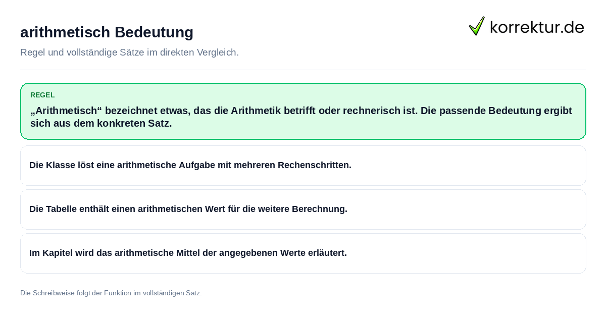 Konkrete Regel und vollständige Beispielsätze zu arithmetisch Bedeutung