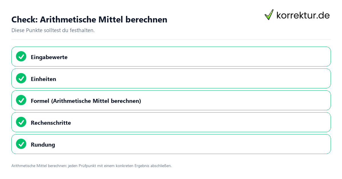 Arithmetische Mittel berechnen mit einer themenspezifischen Checkliste