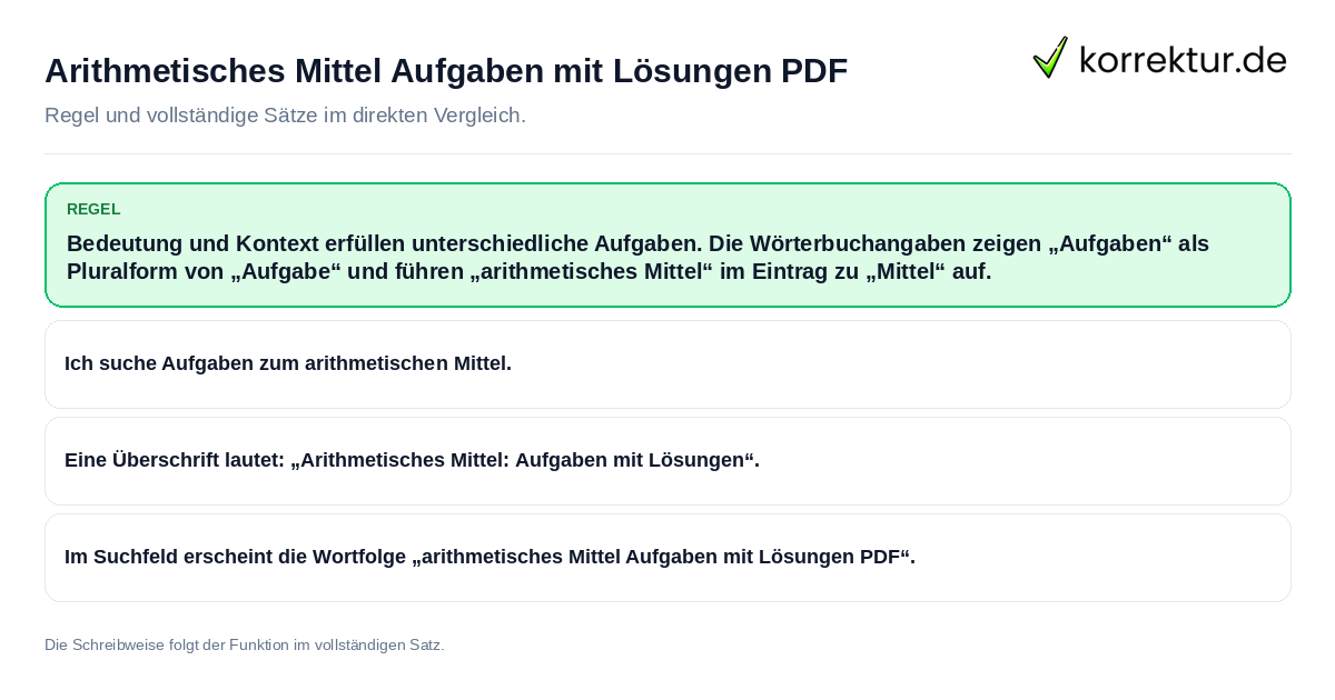 Konkrete Regel und vollständige Beispielsätze zu Arithmetisches Mittel Aufgaben mit Lösungen PDF