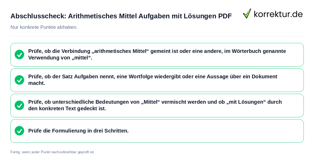 Konkreter Abschlusscheck zu Arithmetisches Mittel Aufgaben mit Lösungen PDF