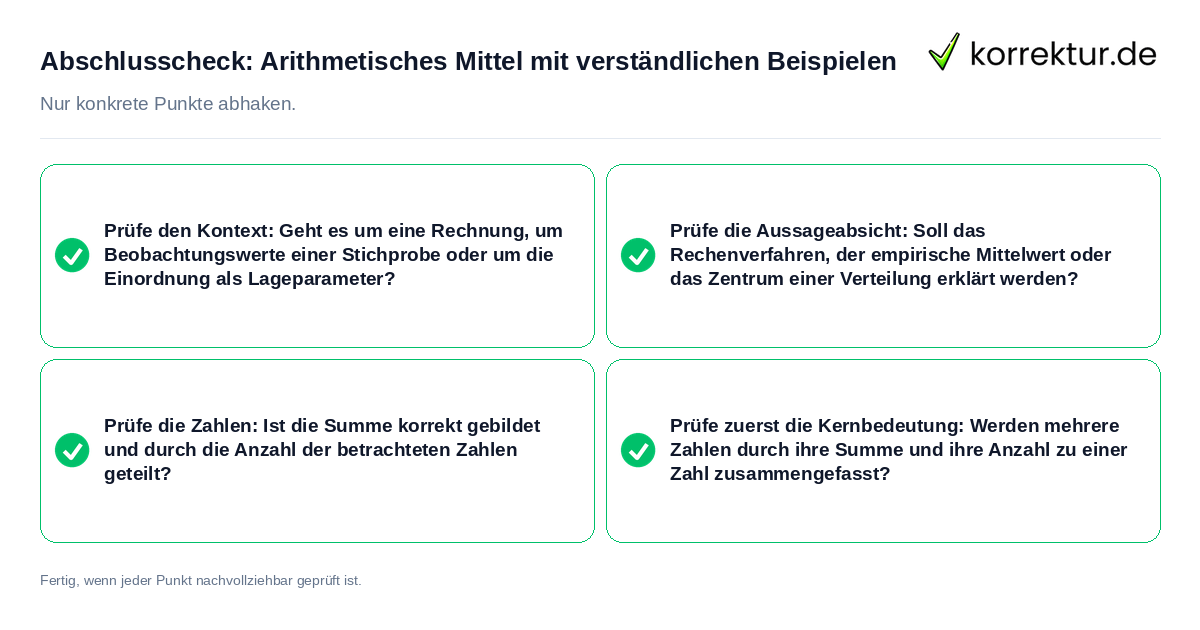 Konkreter Abschlusscheck zu Arithmetisches Mittel mit verständlichen Beispielen