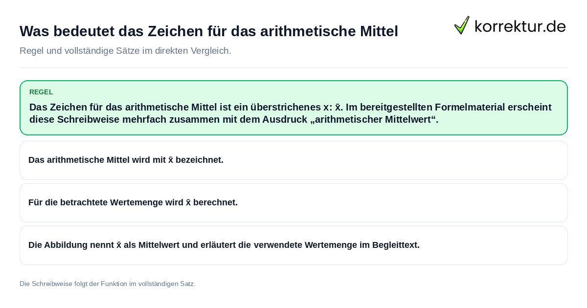 Was bedeutet das Zeichen für das arithmetische Mittel Konkrete Regel und vollständige Beispielsätze zu Was bedeutet das Zeichen für das arithmetische