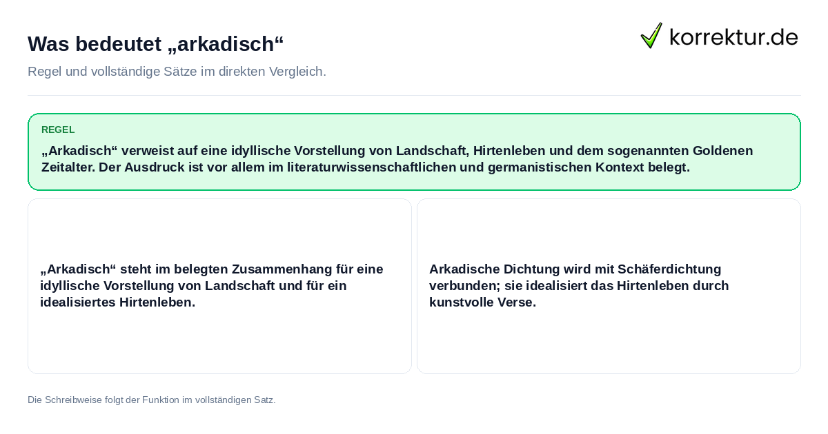 Konkrete Regel und vollständige Beispielsätze zu Was bedeutet „arkadisch“