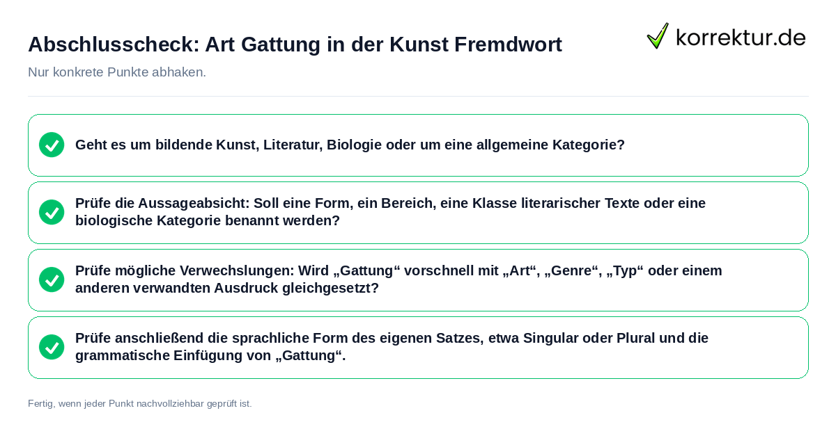 Konkreter Abschlusscheck zu Art Gattung in der Kunst Fremdwort