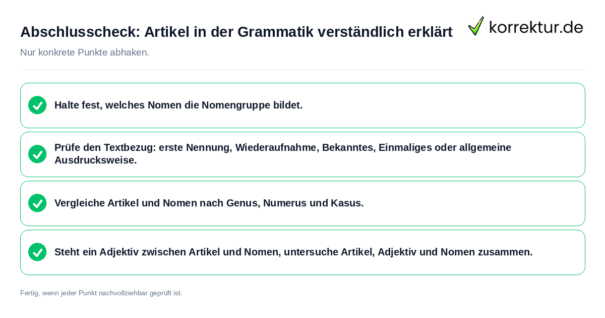 Konkreter Abschlusscheck zu Artikel in der Grammatik verständlich erklärt