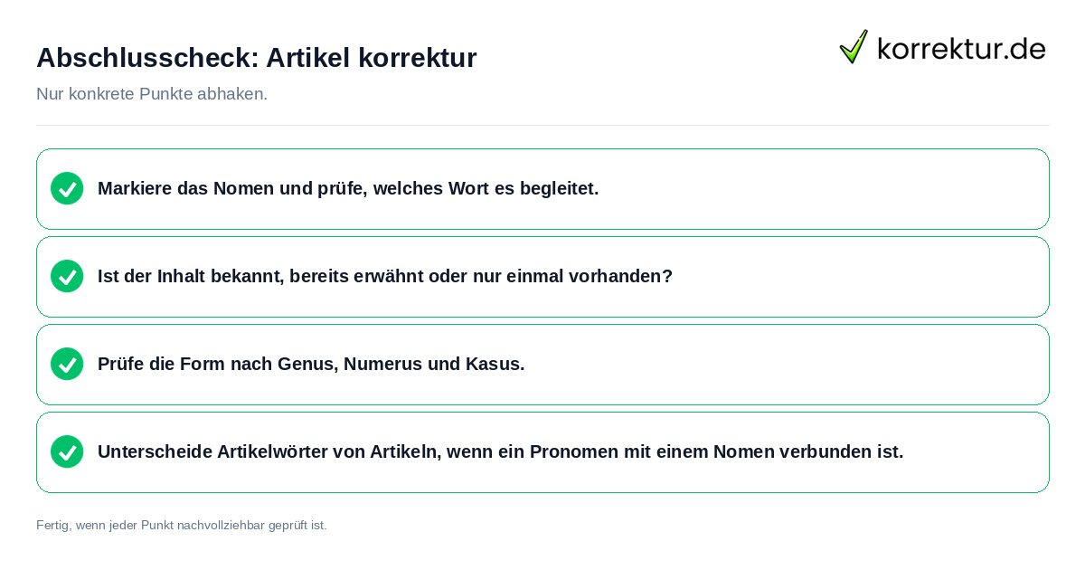 Abschlusscheck: Artikel korrektur Konkreter Abschlusscheck zu Artikel korrektur