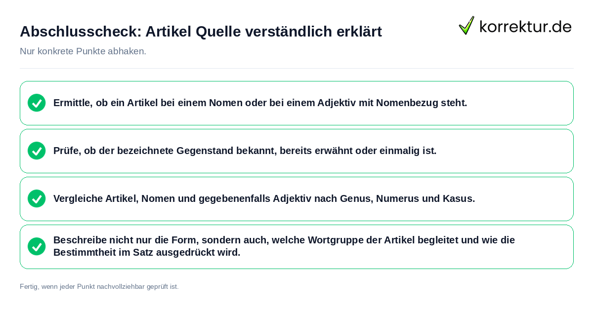 Abschlusscheck: Artikel Quelle verständlich erklärt Konkreter Abschlusscheck zu Artikel Quelle verständlich erklärt