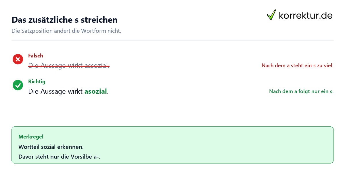 Das zusätzliche s streichen Asozial oder assozial: Welche Form stimmt? Korrektur im Satz