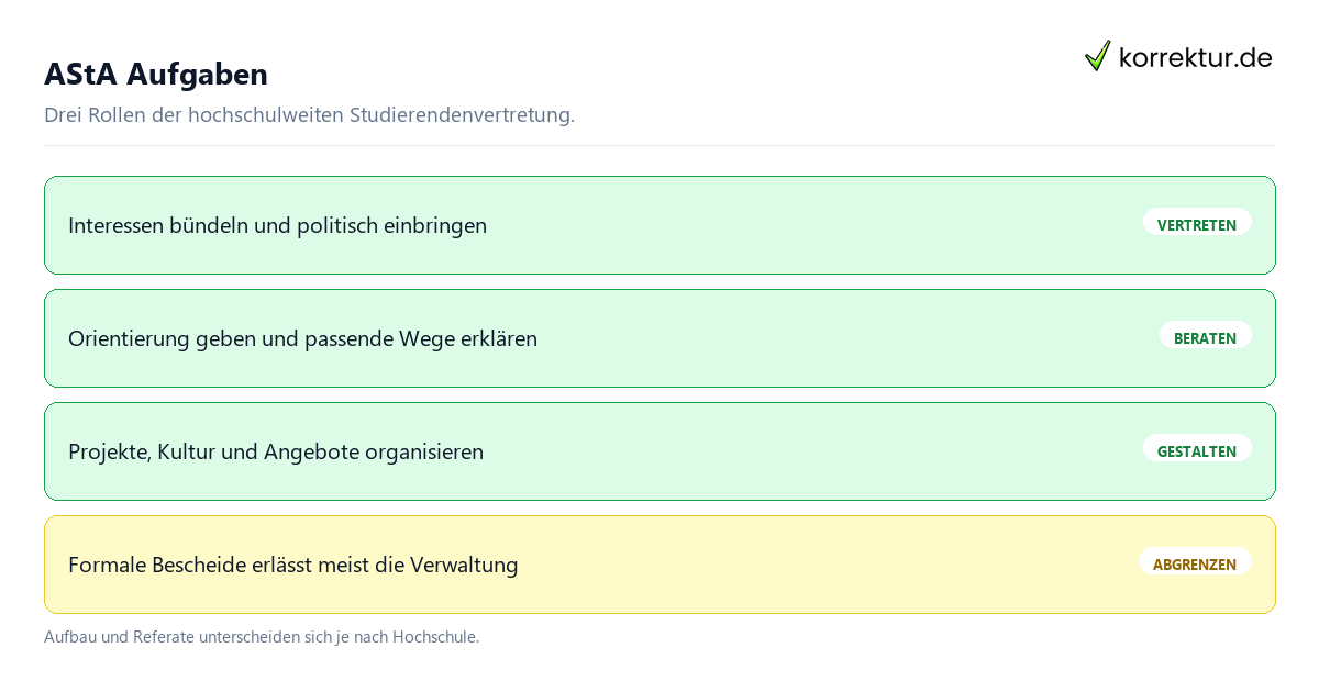 AStA Aufgaben als Wegweiser für Vertretung, Beratung und Angebote