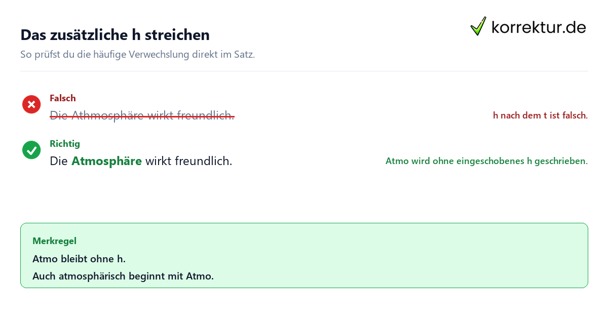 Das zusätzliche h streichen Atmosphäre oder athmospäre: h nach t richtig korrigieren