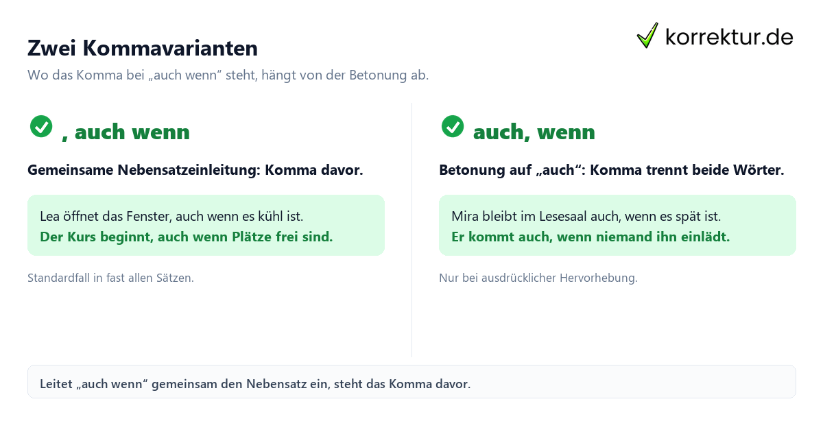 Auch wenn Komma Regel: Beispiele mit und ohne Betonung