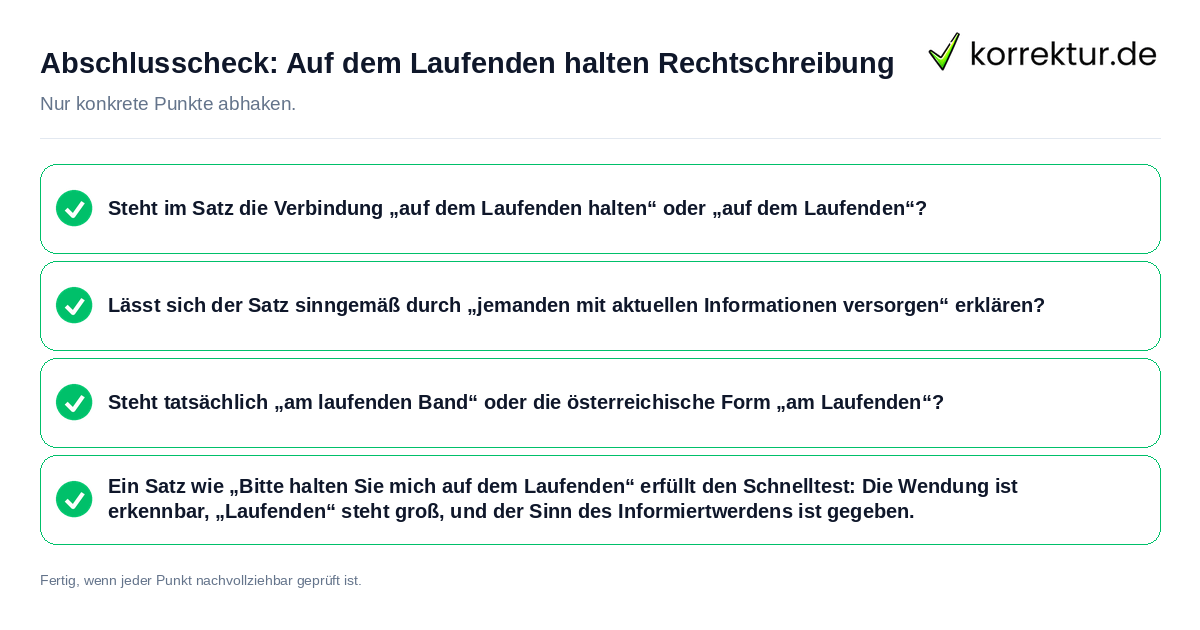 Konkreter Abschlusscheck zu Auf dem Laufenden halten Rechtschreibung