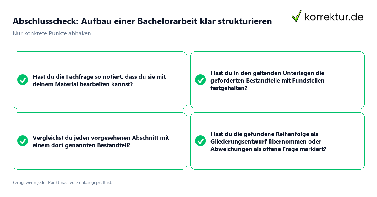 Abschlusscheck: Aufbau einer Bachelorarbeit klar strukturieren Konkreter Abschlusscheck zu Aufbau einer Bachelorarbeit klar strukturieren