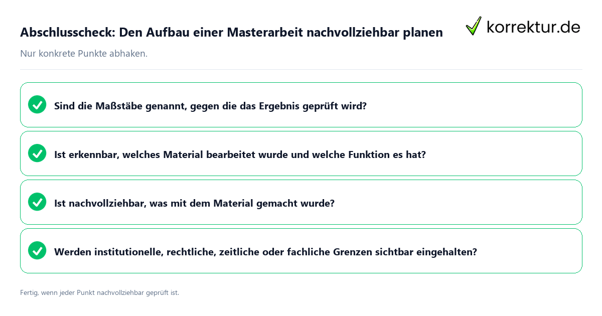 Abschlusscheck: Den Aufbau einer Masterarbeit nachvollziehbar planen Konkreter Abschlusscheck zu Den Aufbau einer Masterarbeit nachvollziehbar planen