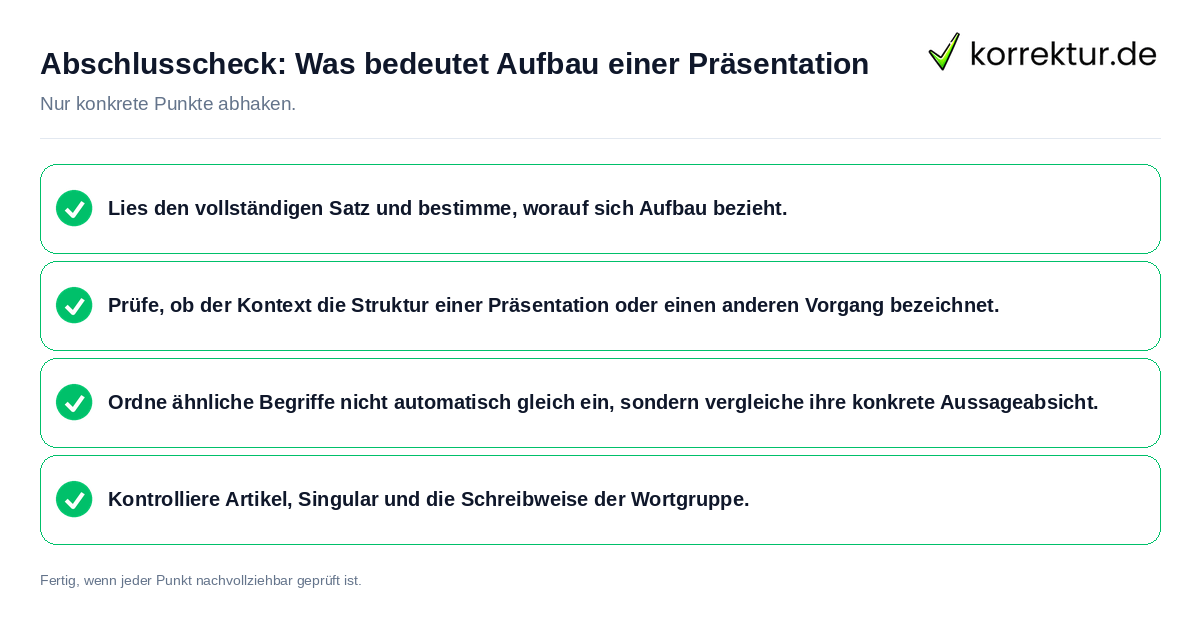 Abschlusscheck: Was bedeutet Aufbau einer Präsentation Konkreter Abschlusscheck zu Was bedeutet Aufbau einer Präsentation