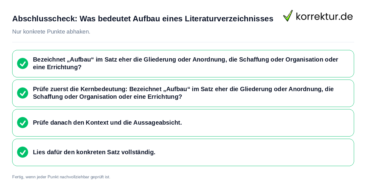 Konkreter Abschlusscheck zu Was bedeutet Aufbau eines Literaturverzeichnisses