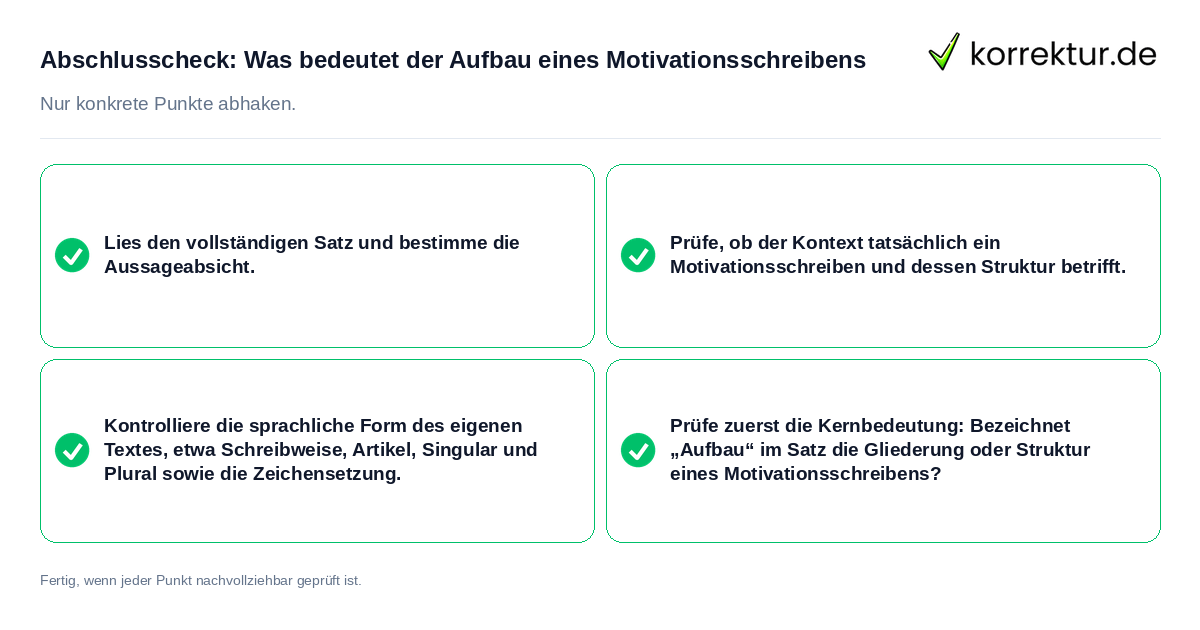 Abschlusscheck: Was bedeutet der Aufbau eines Motivationsschreibens Konkreter Abschlusscheck zu Was bedeutet der Aufbau eines Motivationsschreibens