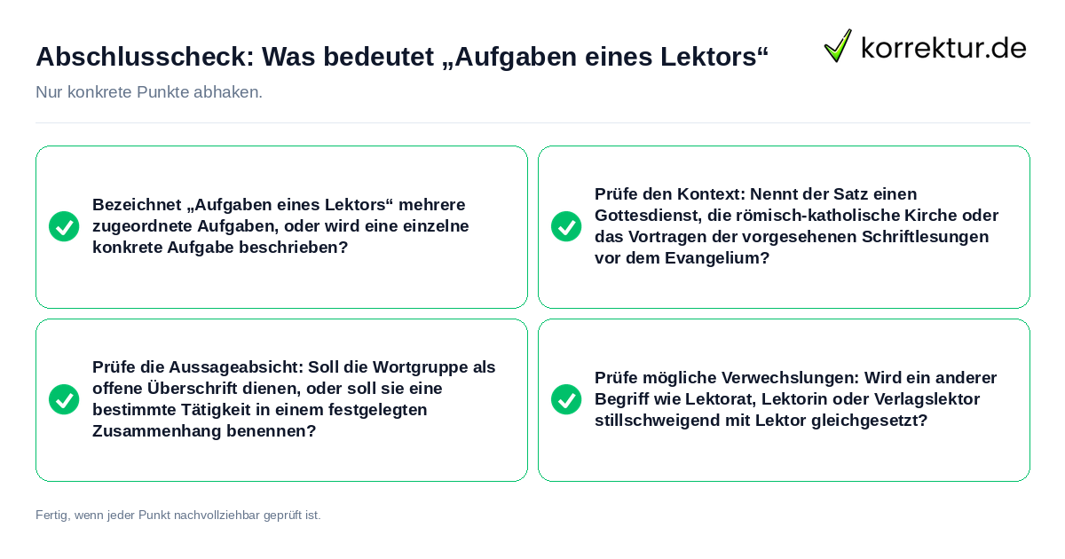 Konkreter Abschlusscheck zu Was bedeutet „Aufgaben eines Lektors“