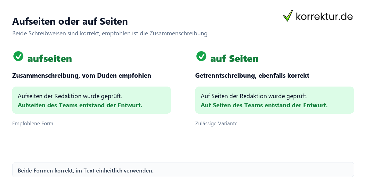 Aufseiten oder auf Seiten Aufseiten oder auf Seiten: Vergleich beider Schreibweisen laut Duden