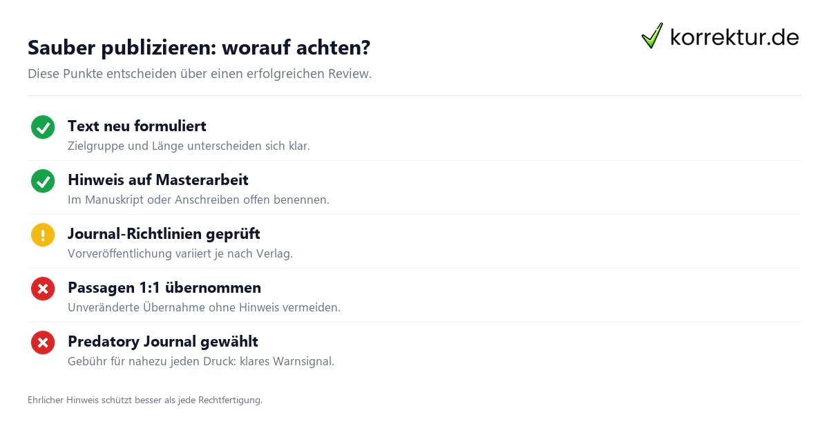 Sauber publizieren: worauf achten? Paper aus der Masterarbeit: Checkliste zu Selbstplagiat und Co-Autorschaft