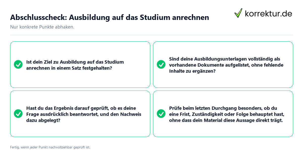 Konkreter Abschlusscheck zu Ausbildung auf das Studium anrechnen