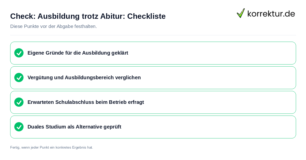 Ausbildung trotz Abitur: Checkliste: Prüfliste mit vier Punkten