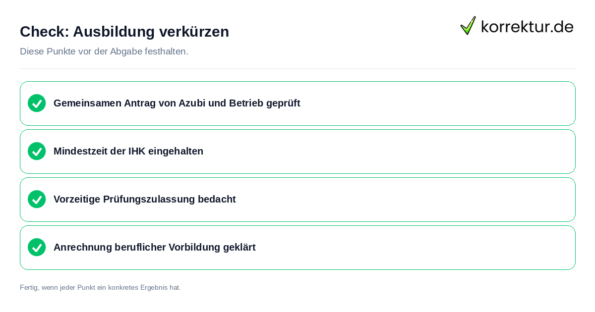 Ausbildung verkürzen: Prüfliste mit vier Punkten