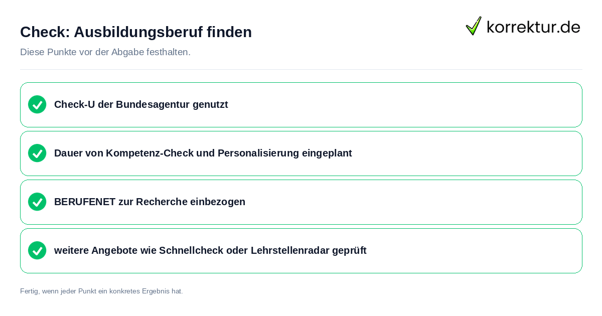 Check: Ausbildungsberuf finden Ausbildungsberuf finden: Prüfliste mit vier Punkten