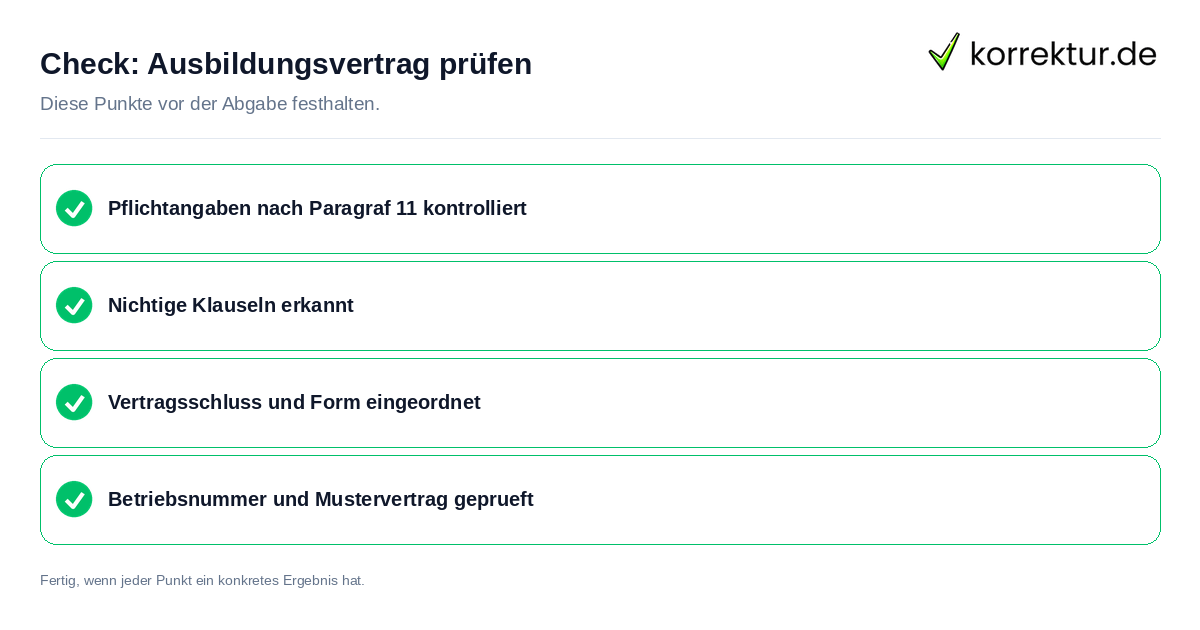 Ausbildungsvertrag prüfen: Prüfliste mit vier Punkten