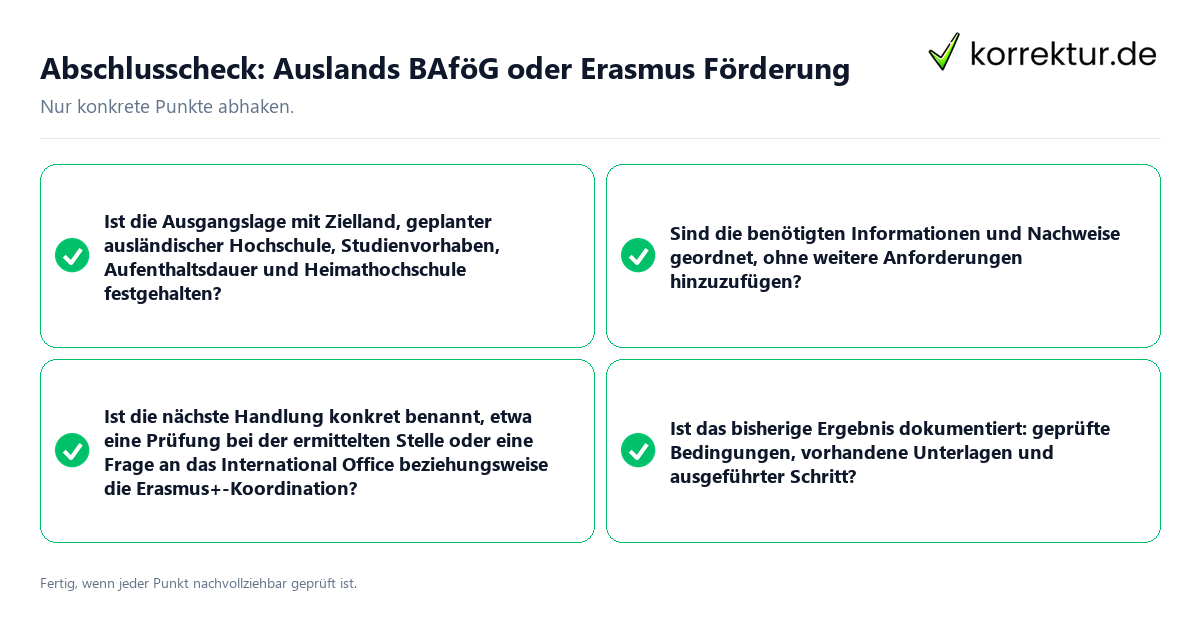 Abschlusscheck: Auslands BAföG oder Erasmus Förderung Konkreter Abschlusscheck zu Auslands BAföG oder Erasmus Förderung