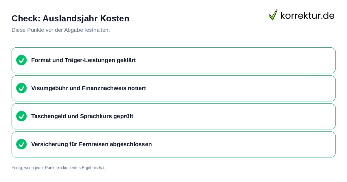 Check: Auslandsjahr Kosten Auslandsjahr Kosten: Prüfliste mit vier Punkten