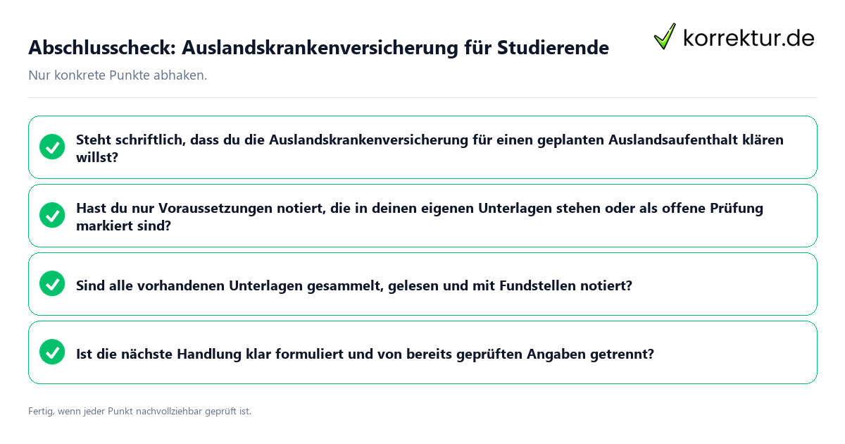 Abschlusscheck: Auslandskrankenversicherung für Studierende Konkreter Abschlusscheck zu Auslandskrankenversicherung für Studierende