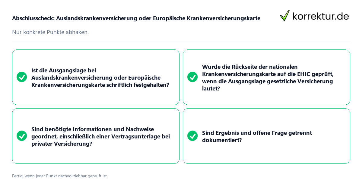 Konkreter Abschlusscheck zu Auslandskrankenversicherung oder Europäische Krankenversicherungskarte
