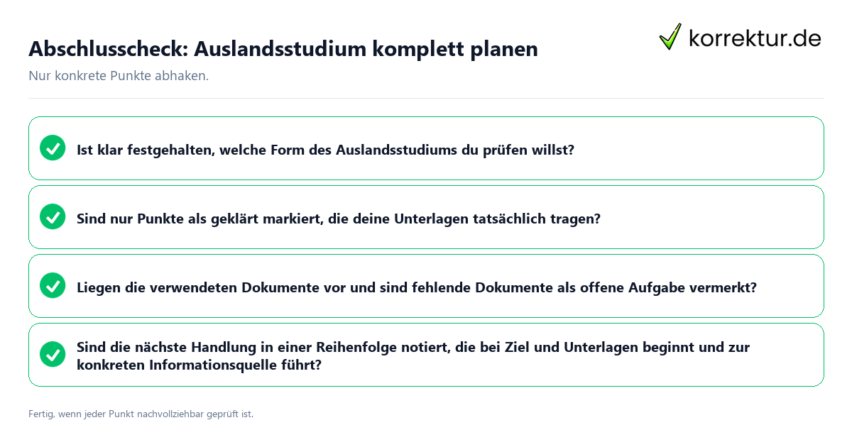 Abschlusscheck: Auslandsstudium komplett planen Konkreter Abschlusscheck zu Auslandsstudium komplett planen