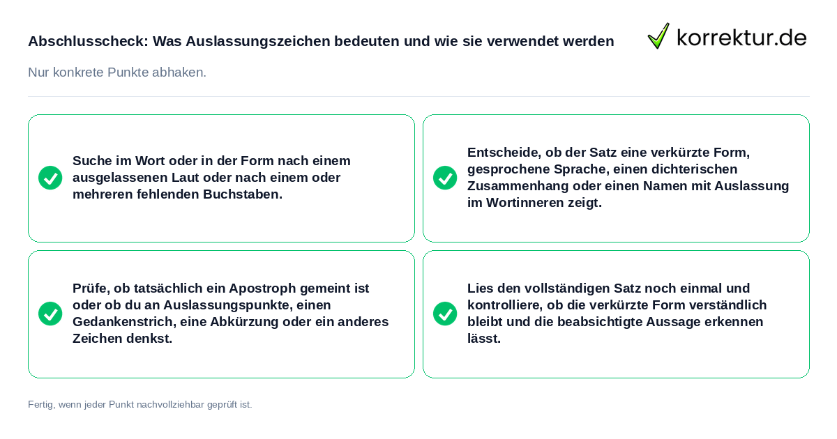 Konkreter Abschlusscheck zu Was Auslassungszeichen bedeuten und wie sie verwendet werden