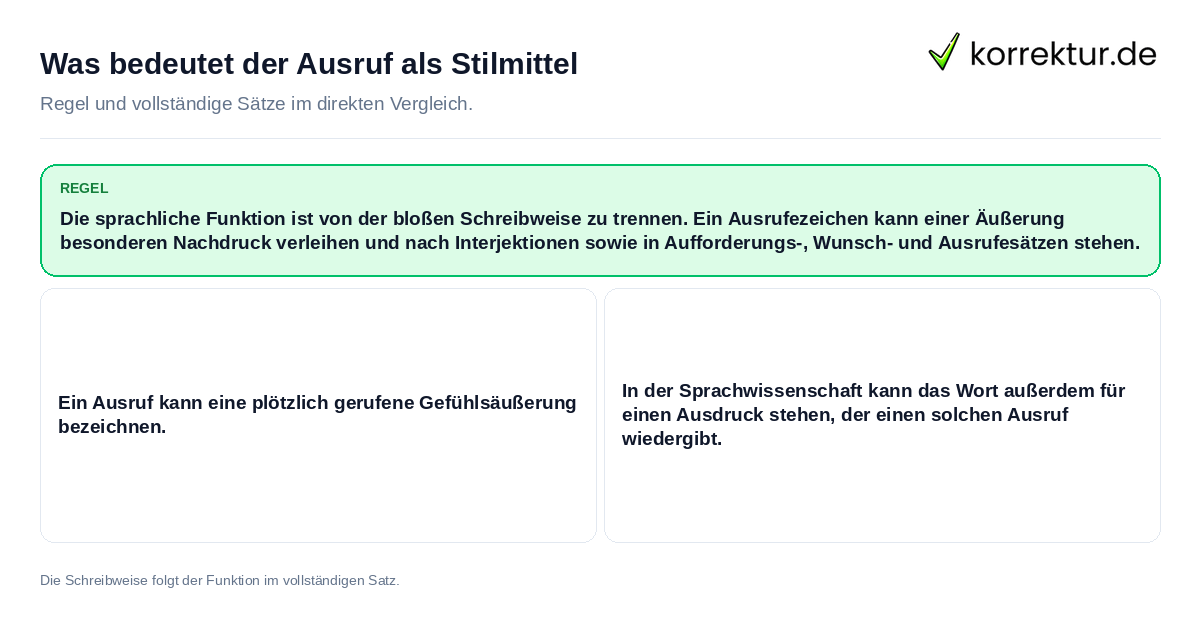 Konkrete Regel und vollständige Beispielsätze zu Was bedeutet der Ausruf als Stilmittel