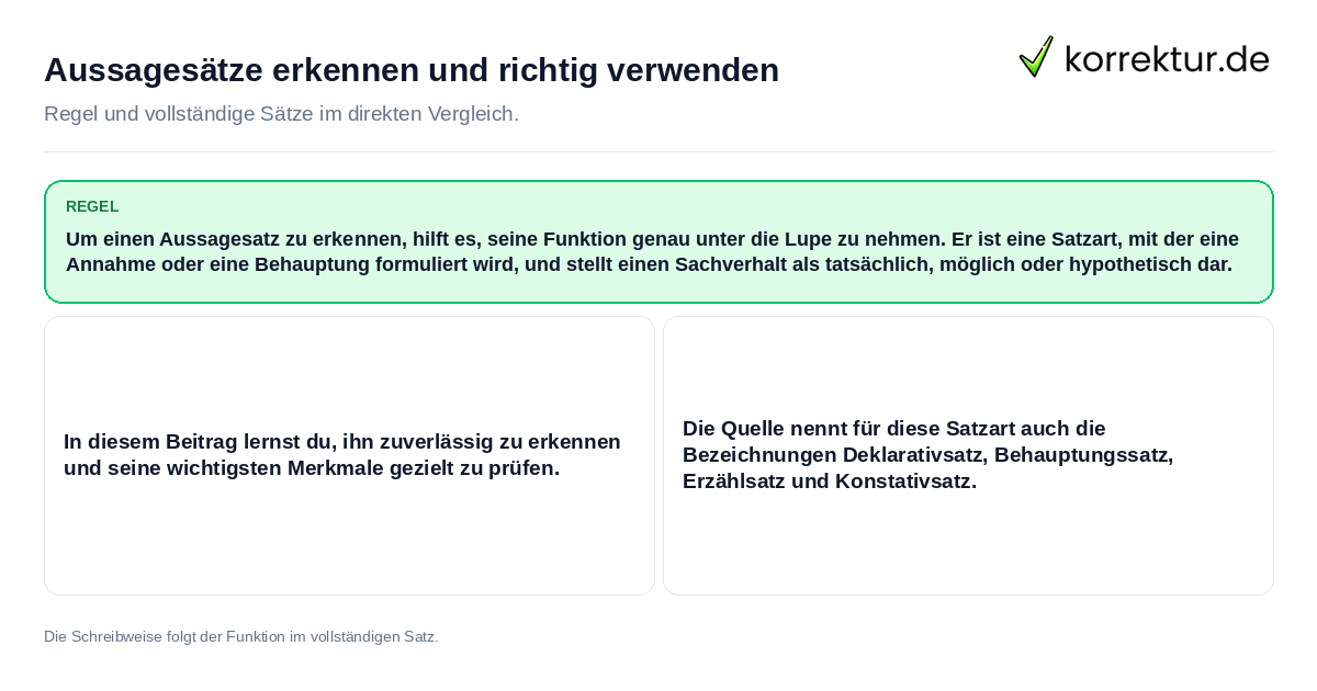 Aussagesätze erkennen und richtig verwenden Konkrete Regel und vollständige Beispielsätze zu Aussagesätze erkennen und richtig verwenden