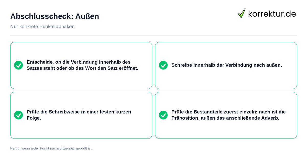 Abschlusscheck: Außen Konkreter Abschlusscheck zu Außen