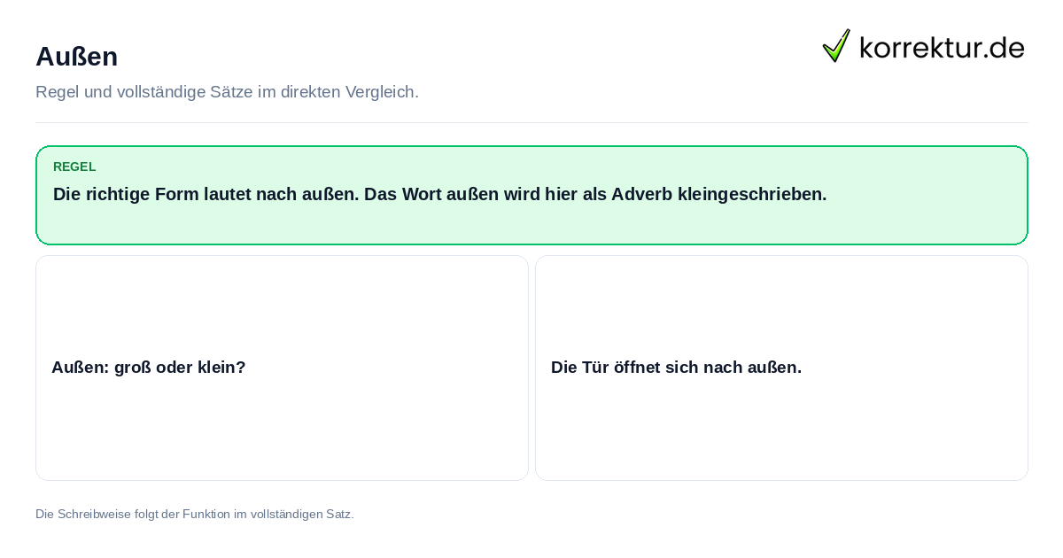 Konkrete Regel und vollständige Beispielsätze zu Außen