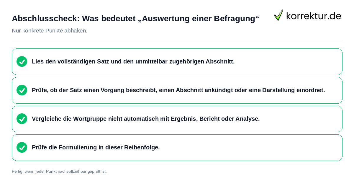 Konkreter Abschlusscheck zu Was bedeutet „Auswertung einer Befragung“
