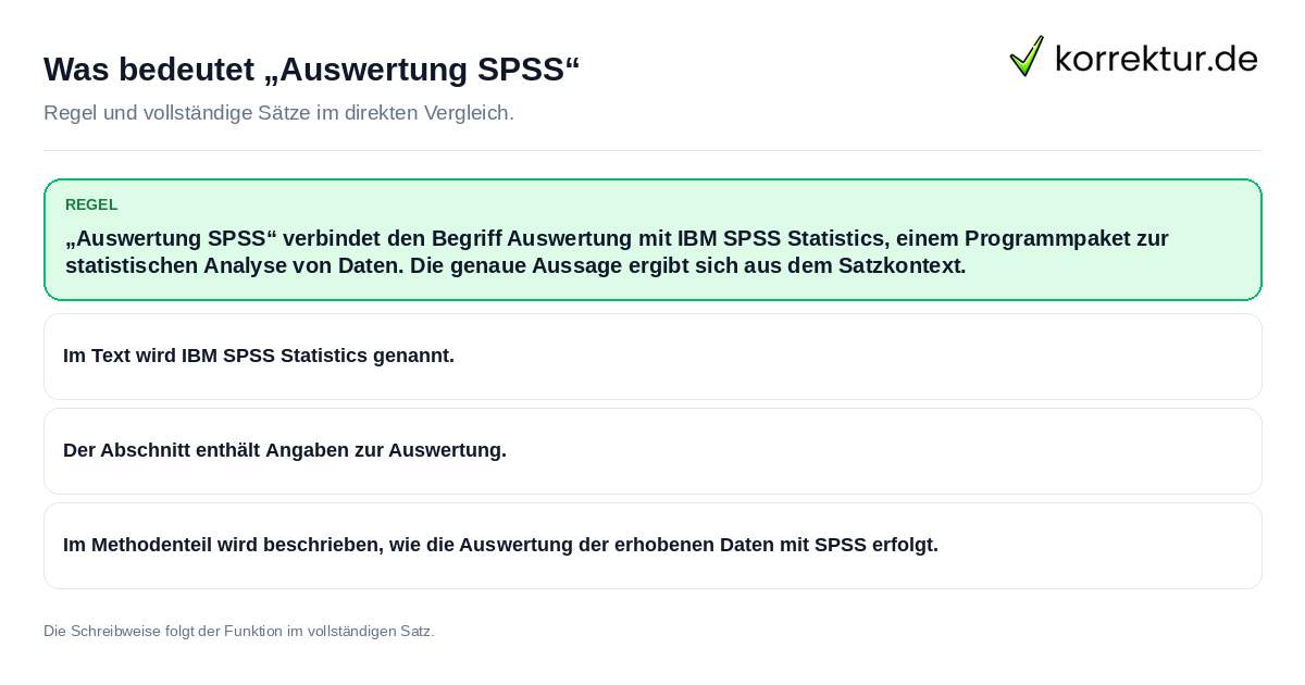 Konkrete Regel und vollständige Beispielsätze zu Was bedeutet „Auswertung SPSS“
