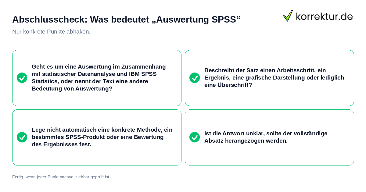 Konkreter Abschlusscheck zu Was bedeutet „Auswertung SPSS“